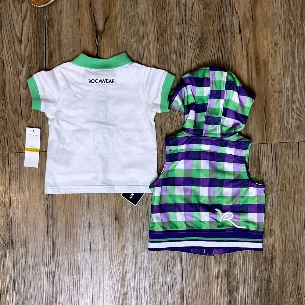 Tommy Hilfiger & Rocawear Baby Boy Bundle 0-6M Overalls Polo Shirts Vest NWT 5pc